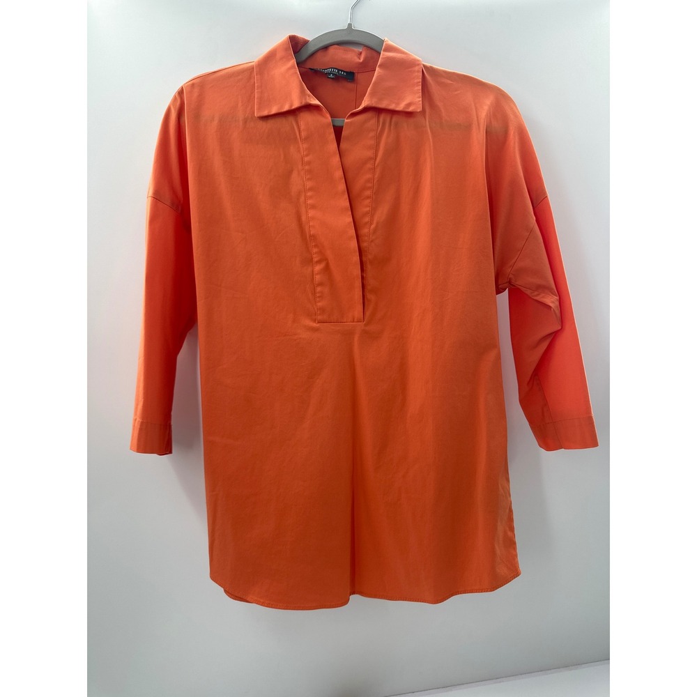 Lafayette 148 New York Orange Popover Tunic Blouse 3/4 Sleeve Petite P